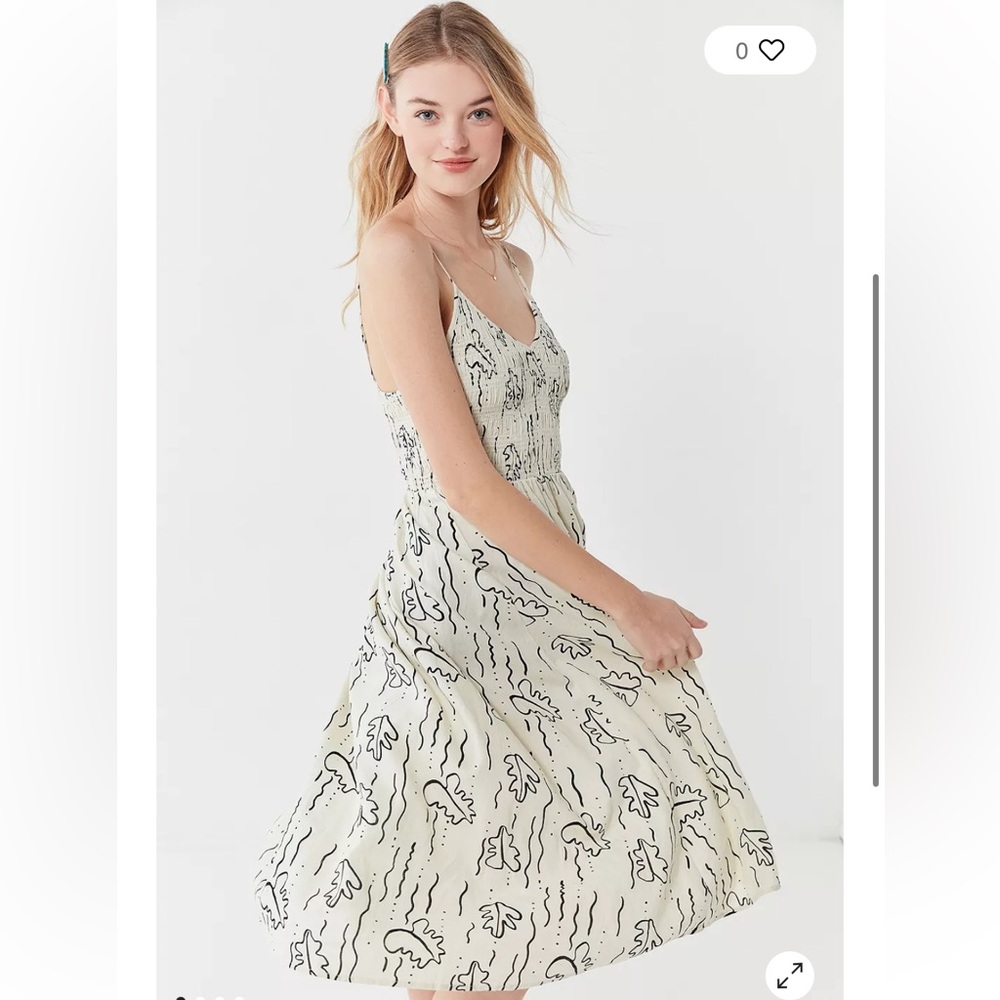 Urban Outfitters Ember Doodle Print Smocked Midi Dress